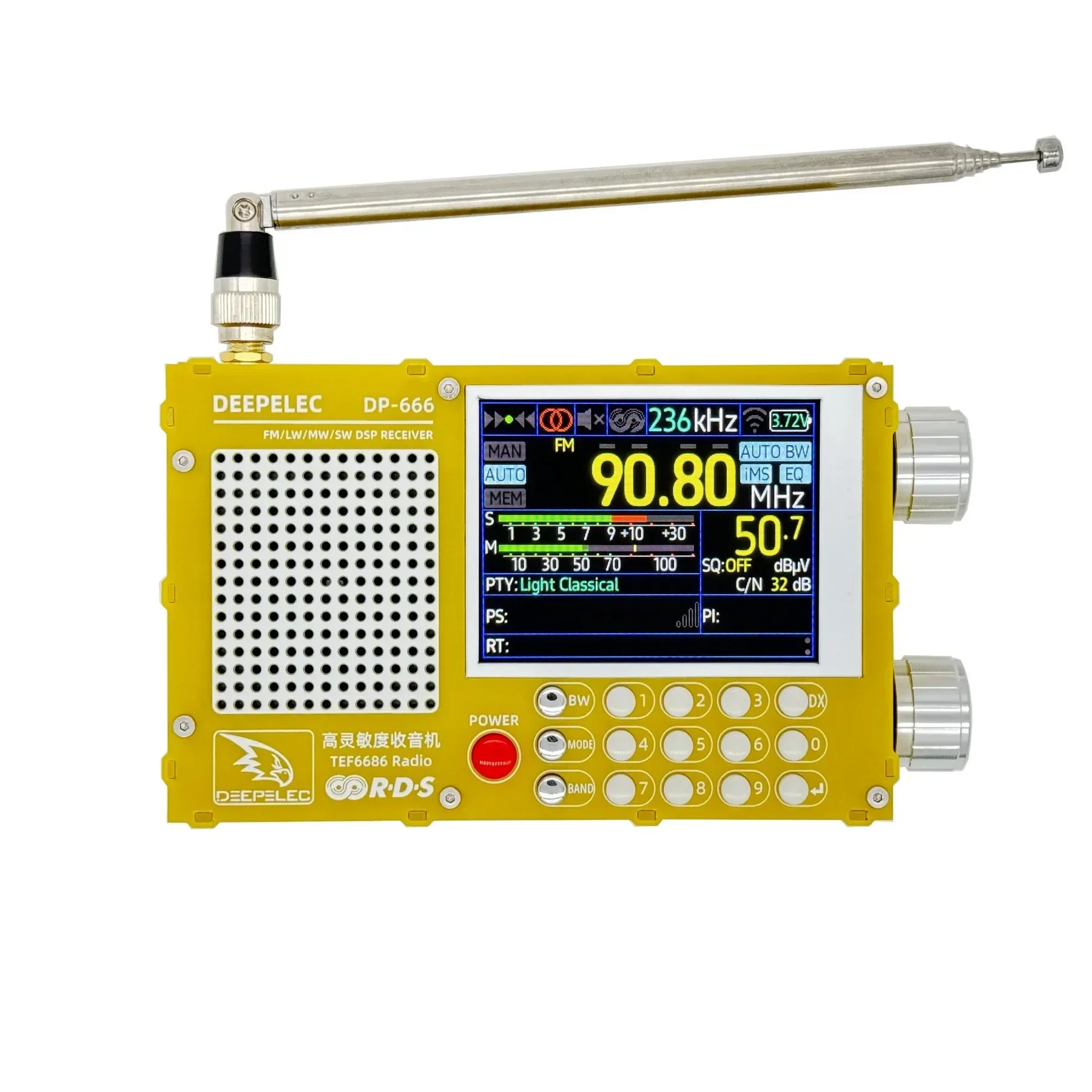 

DP-666 TEF6686 Radio High Sensitivity Full Band FM AM LW MW SW Shortwave ESP32 RDS 2.8 inch IPS LCD