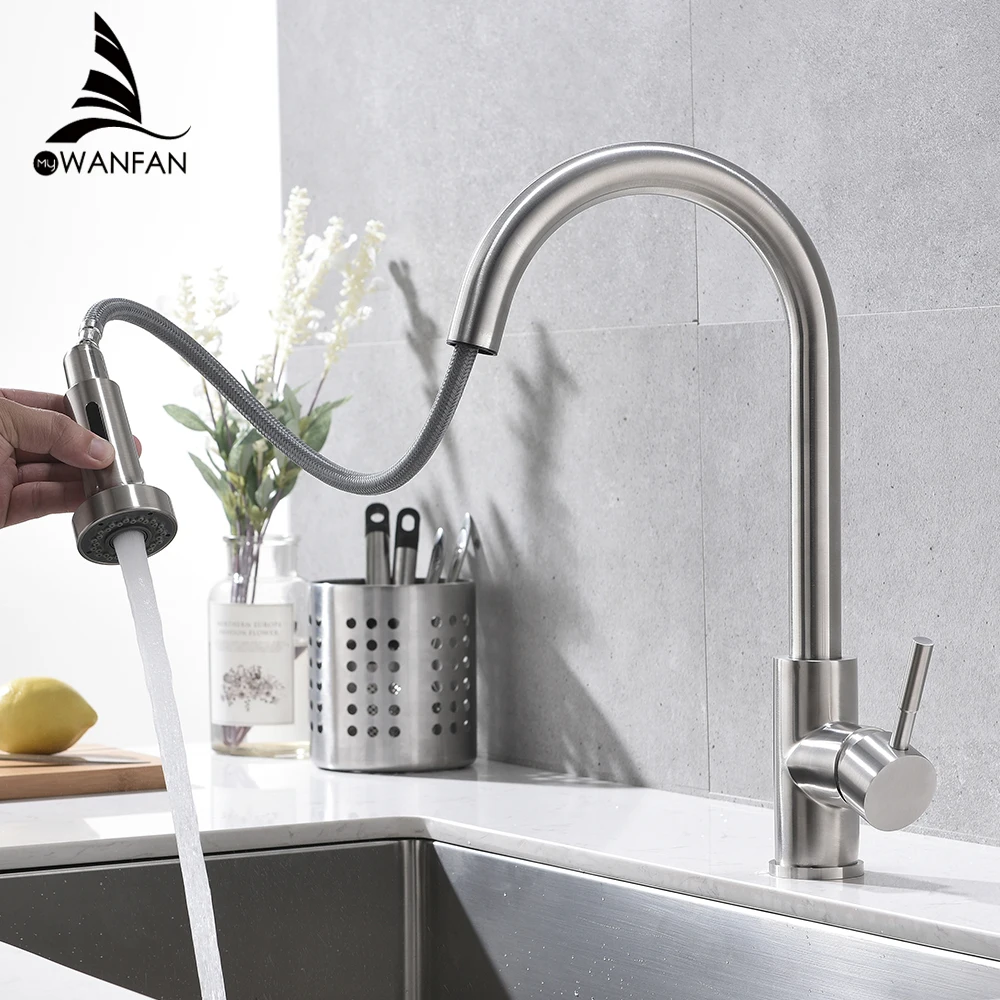Kitchen Faucet Stainless Steel Surface Hot And Cold Water Faucet Kitchen Sink Faucet Pull-out Kitchen Faucet Single Hole