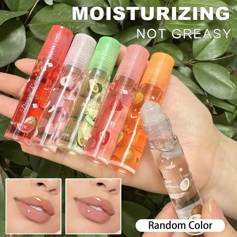 6 Colors Roll-on Fruit Oil Lip Balm Lip Oil Moisturizing Hydrating Mirror Transparent Lip Oil Long Lasting Lip Gloss Cosmetics