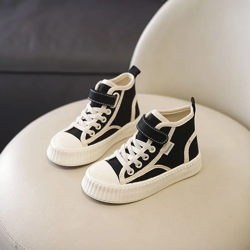 

Высокие парусиновые туфли для девочек, школьная уличная обувь для малышей, весна-осень 2026, дышащая нескользящая детская обувь