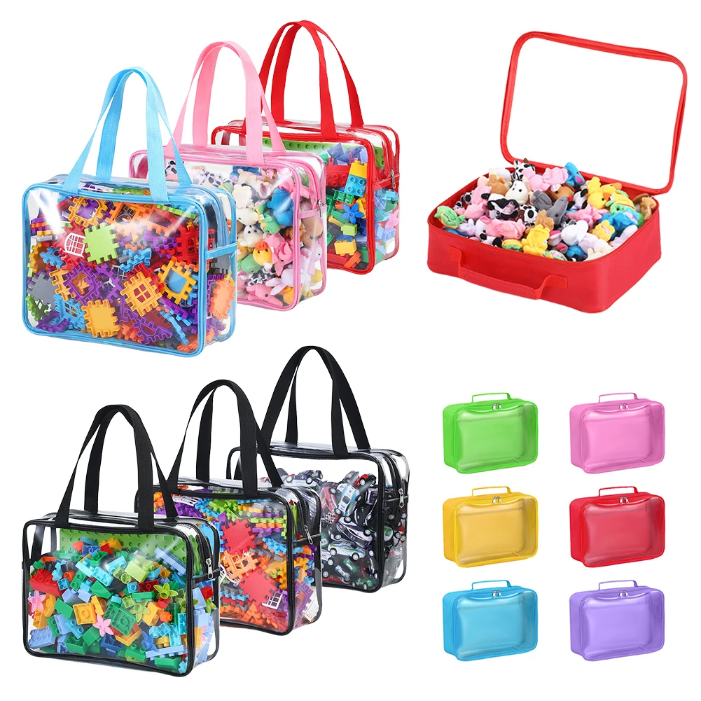 

6PCS PVC Storage Bag Waterproof Clear Organizer Bags Zipper Travel Storage Bag for Puzzles Building Blocks Stationery Kids Books