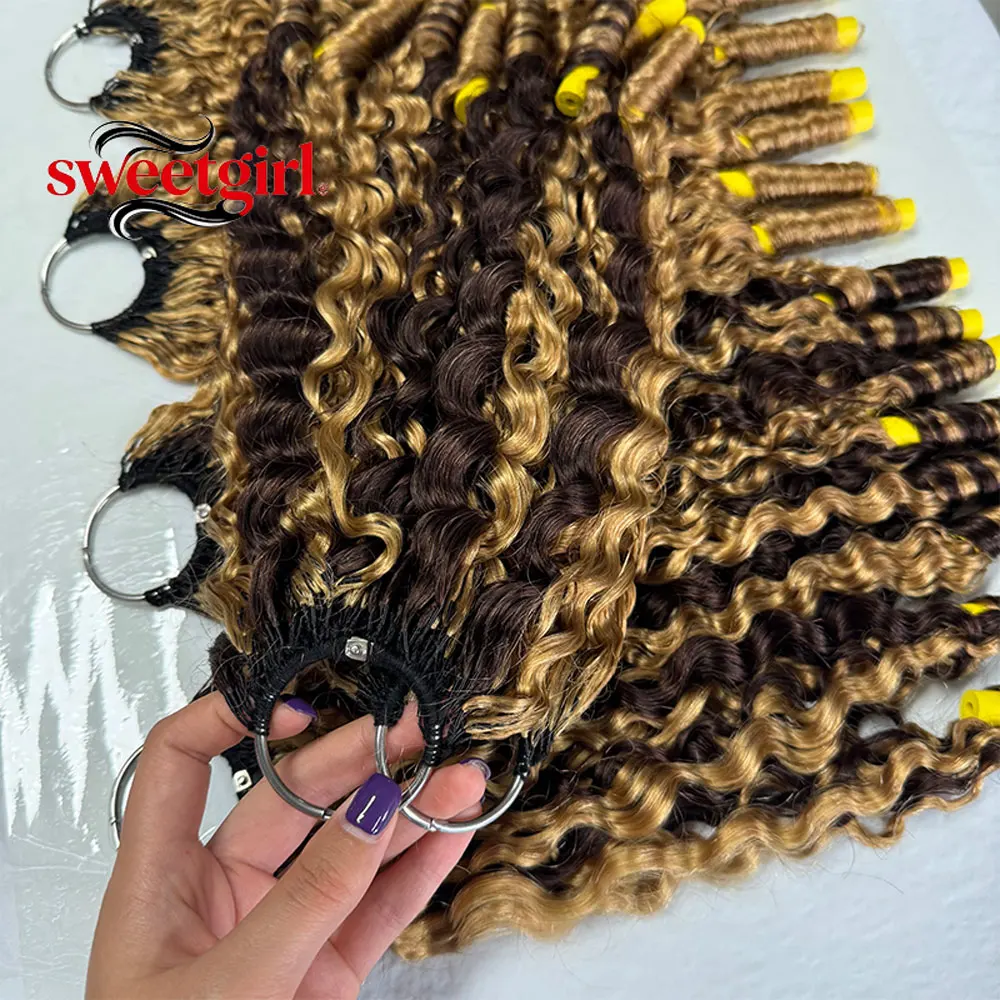 P4/27 Highlight Burmese Curly Hair Miracle Knots Crochet Human Hair Pixie Curly Feather Crochet Pour Tressage