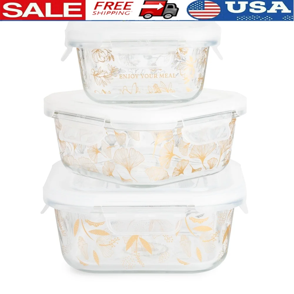 

Glass Food Storage Containers Set 6-Piece Snap-Lock Lids Eco-Friendly Stackable Design Freezer Safe Various Sizes