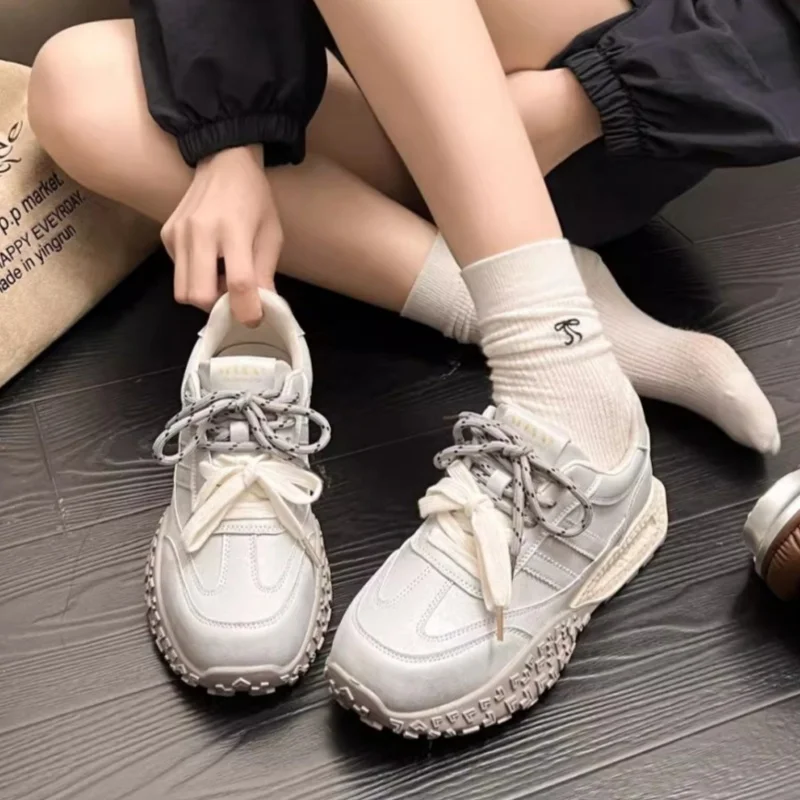 New 2025 Plus-size Wedge Loafers Comfortable Wear-resistant New Lace-up Autumn Fashion Platform Sneakers Casual Sneakers