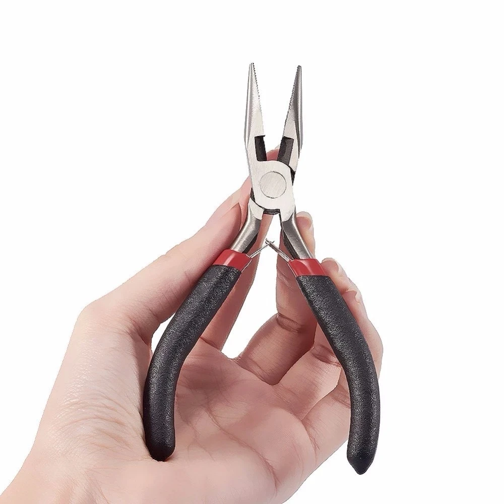 Red Black Handle Ferronickel Carbon Hardened Steel Head Jewelry Pliers Cutter Chain Round Bent Nose Beading DIY Making Repair To