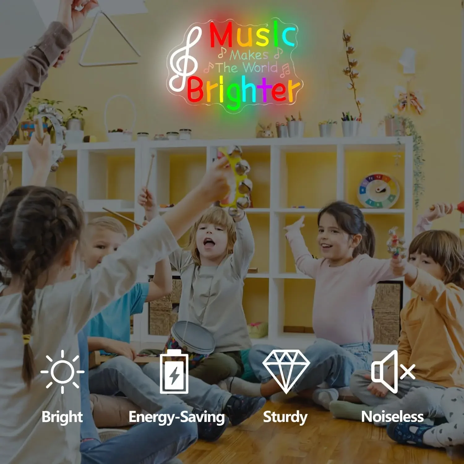 Music Classroom Neon Sign Music Makes The World Brighter Led Sign Musical Notes Light Up Signs for Classroom Dimmable Band Led W