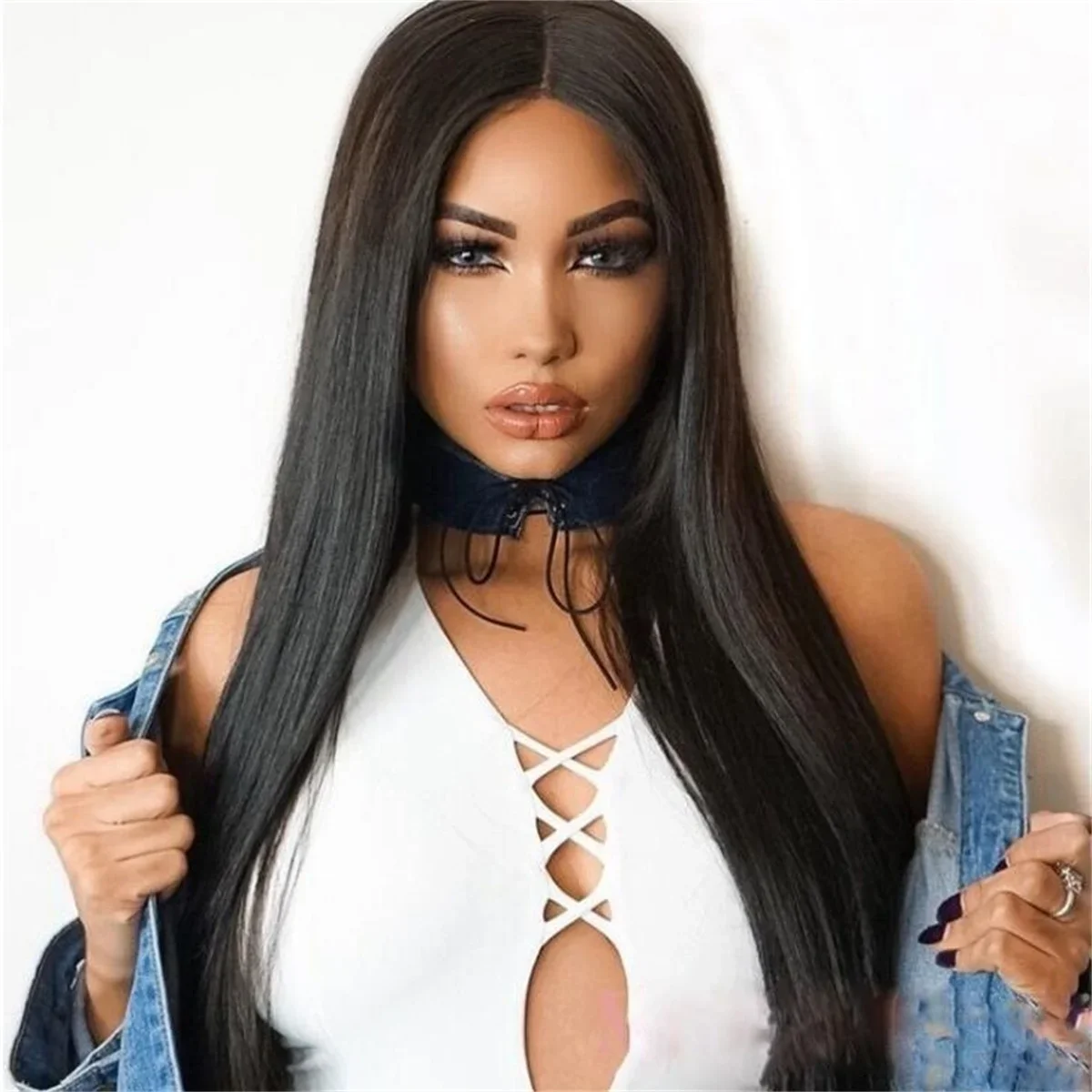 QQXCAIW длинные черные прямые парики из синтетических волос женские Хэллоуин аниме костюм термостойкий парик черные коричневые парики