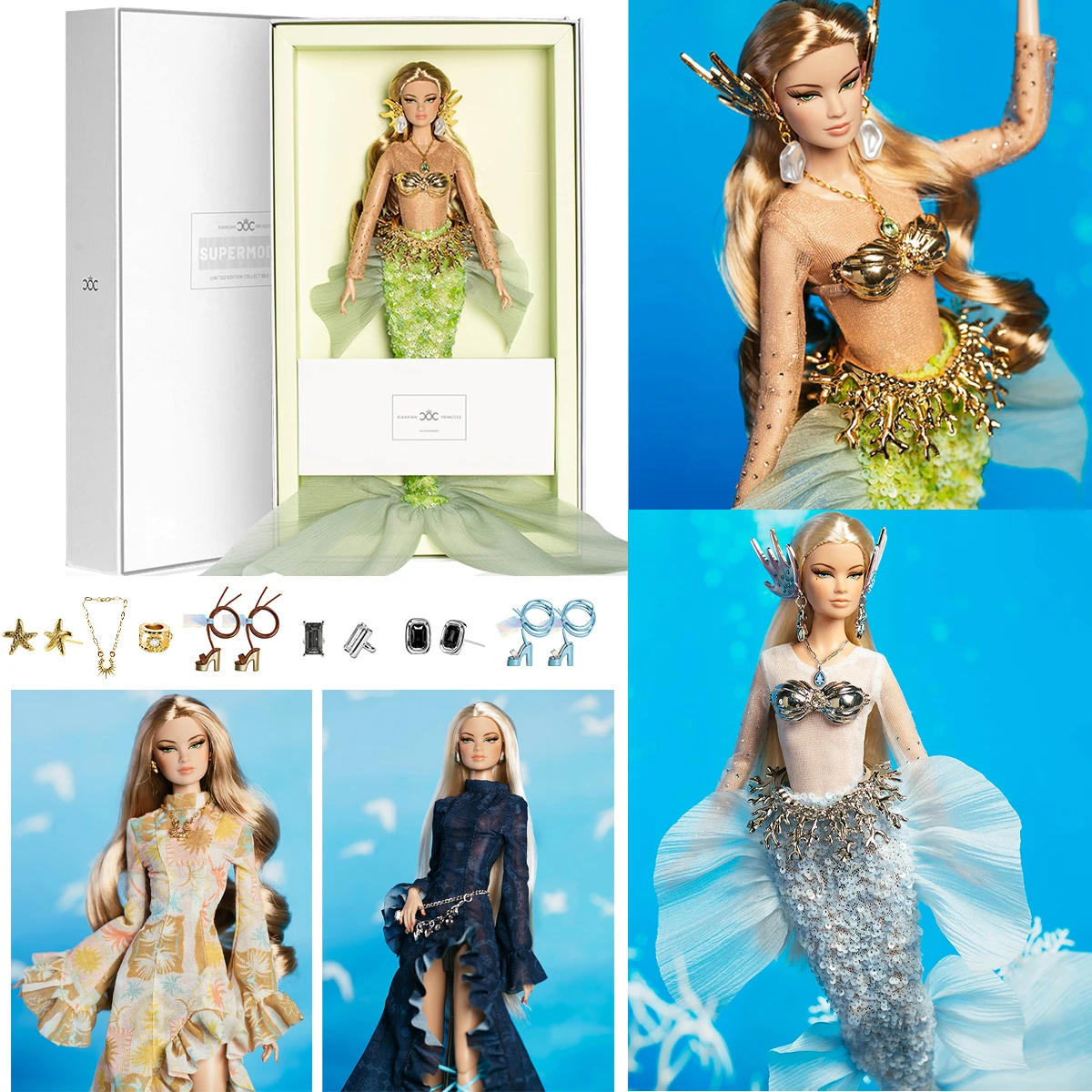 1/6 Supermodel Doll Mermaid Series 32cm Xianxian Princess Sequin Fishtail Skirt+Jewellery+Shoes+FR Doll Set Collectable Gifts