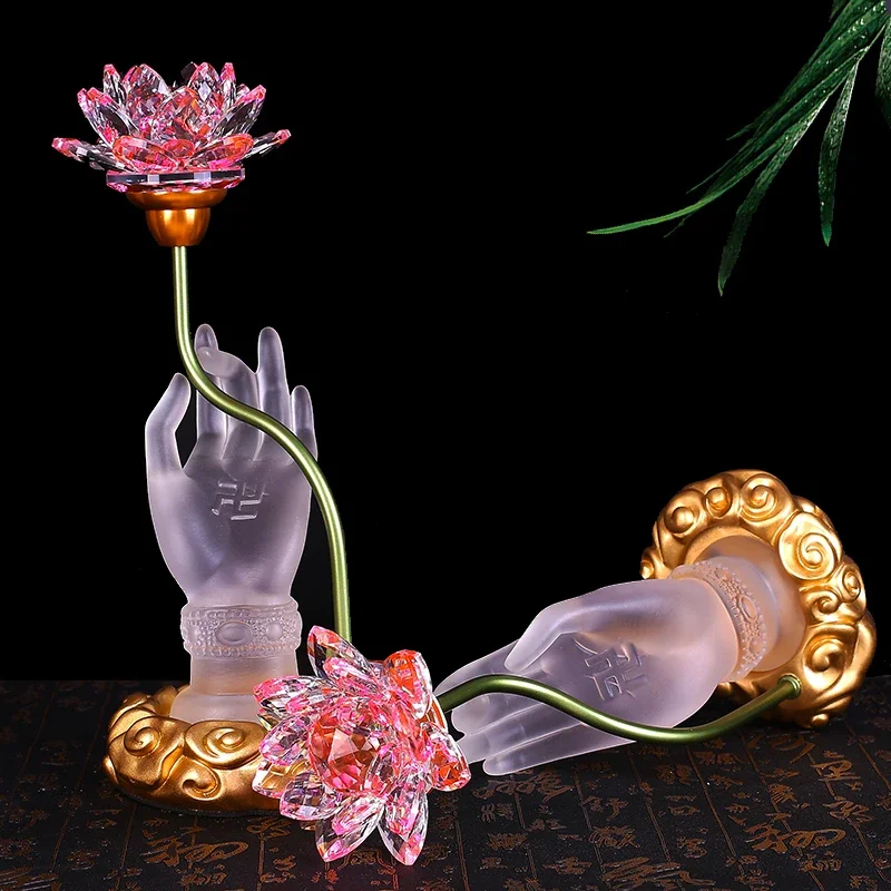 Bunte Lotus Discolores Kristall Lampe Stecker In Zahlung Glasierte Bergamotte LED Buddha Lampe Haushalts Gebet Lampe