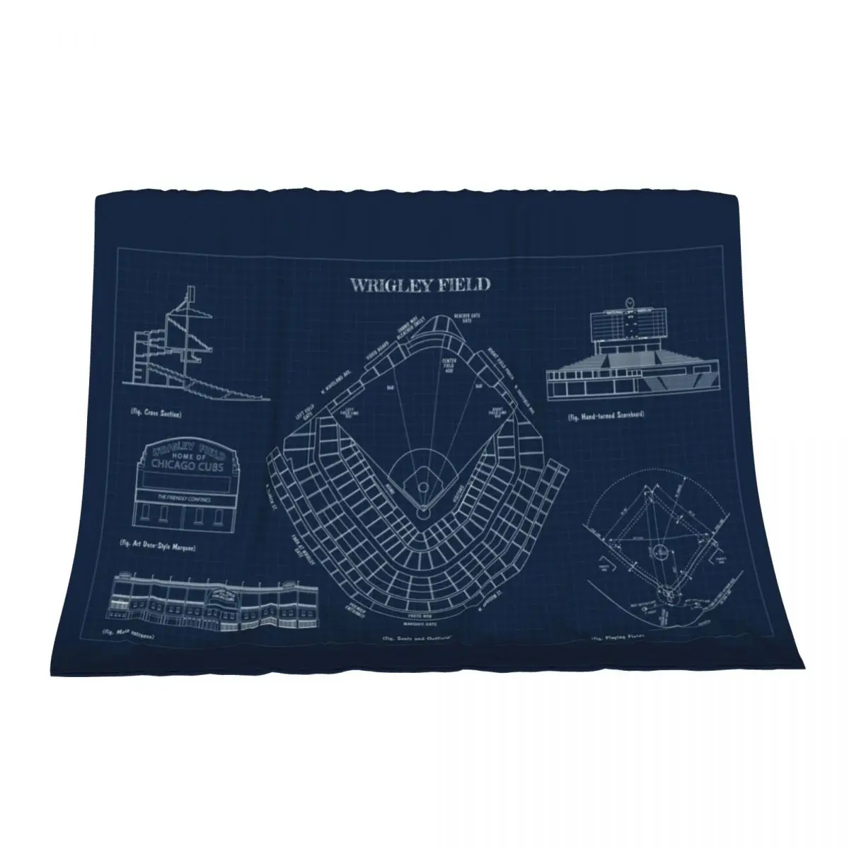 

Wrigley Field (Navy Blueprint) Throw Blanket Bed linens Flannels Flannel Fabric Blankets