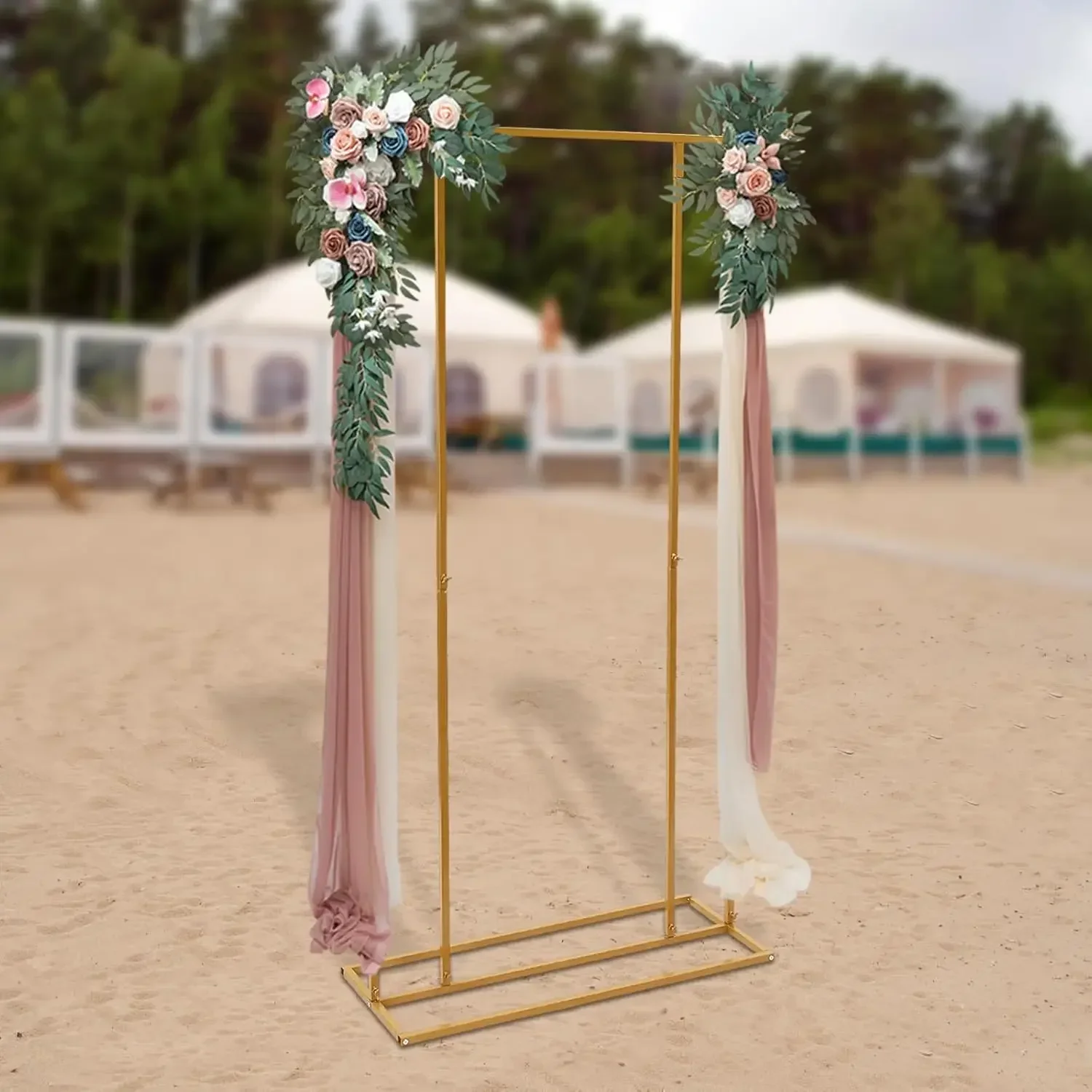 Backdrop Stand Wedding Arches for Ceremony, 2X1M Gold Rectangular Balloon Arch Stand Metal Arch Backdrop Stand