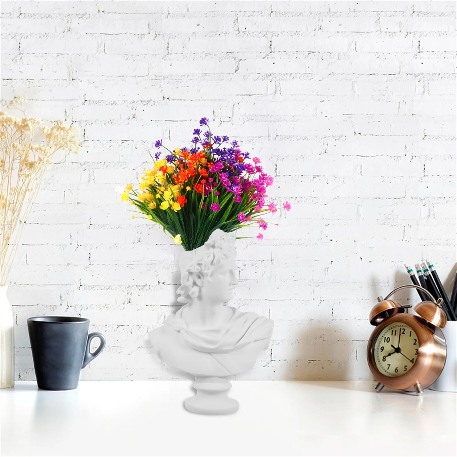 

Creative Flower Pot Artistic Planter with Sculpture Design Tabletop Decoration for Living Room Garden Indoor Plants White