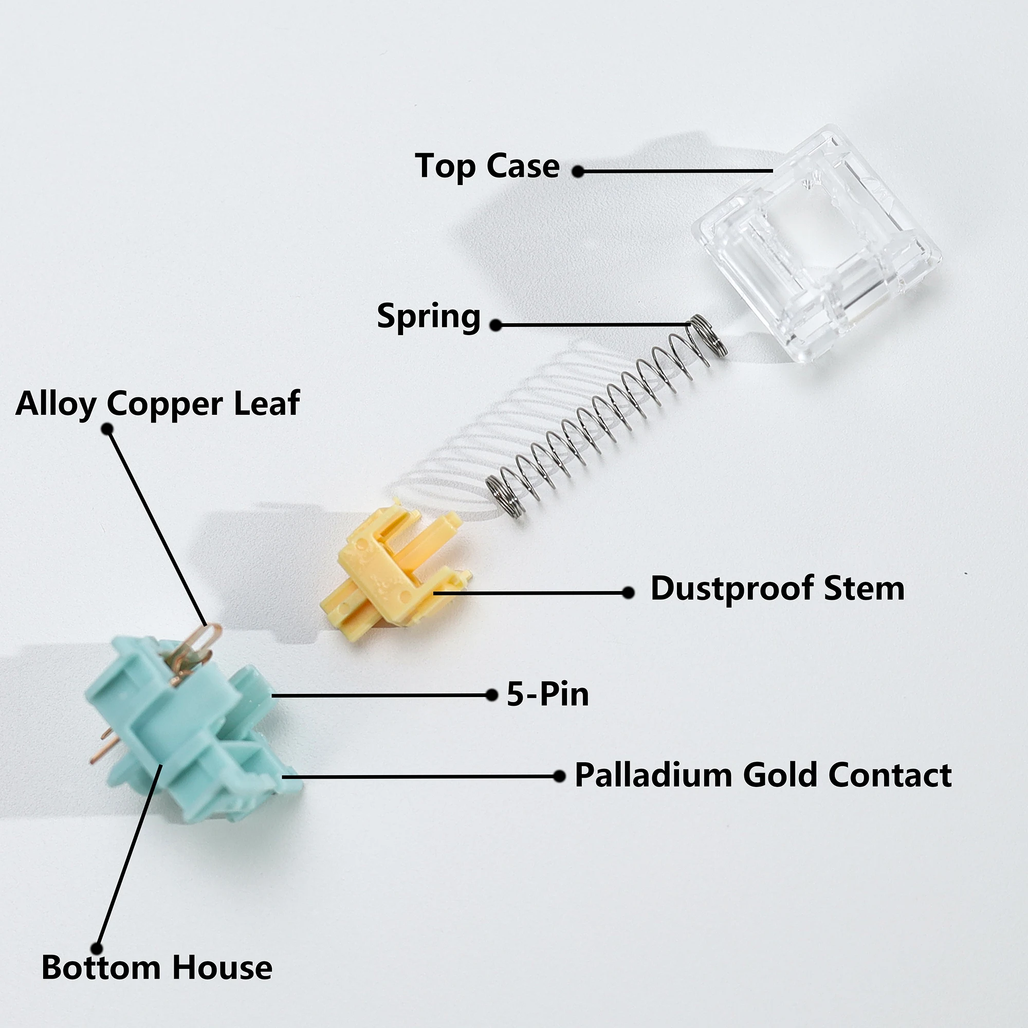 KBDiy Linear Silent Switch Sea Salt Lemon 5-PIN 47gf vorgeschmierte POM Creamy Switches für individuelle DIY 60% Gaming mechanische Tastaturen – Detail 3