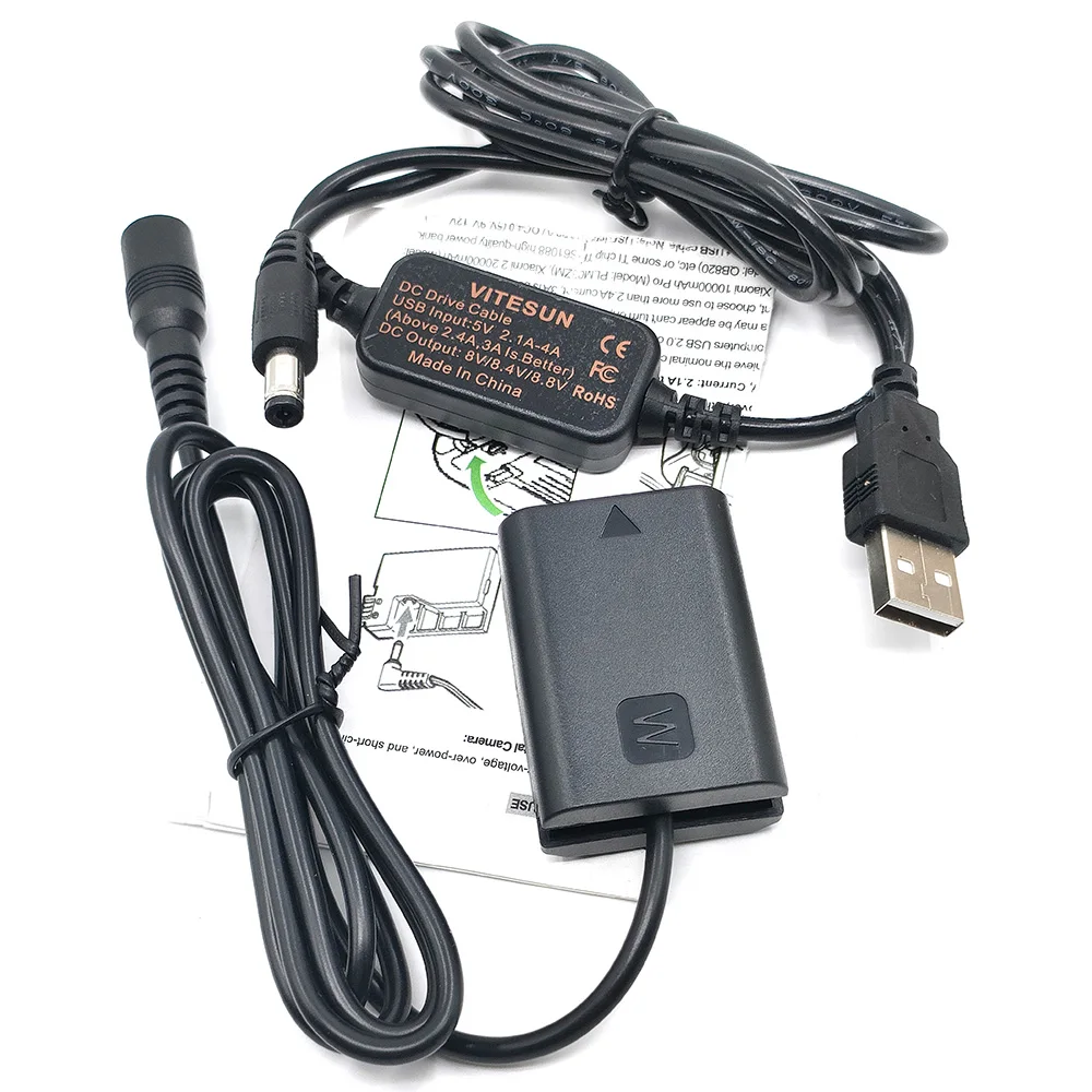 5V USB Cable Adapter AC-PW20+NP-FW50 Dummy Battery DC Coupler For Sony A7R A7000 A6500 A6000 A5000 RX10 NEX3 SLT A35 A55 ZV-E10