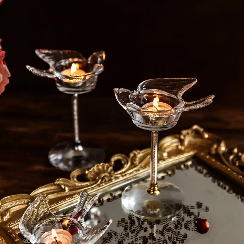 

Transparent Glass Candlesticks Retro Tall Atmosphere Candlestick Candlestick Restaurant Candlelight Dinner Light Luxury Ornament