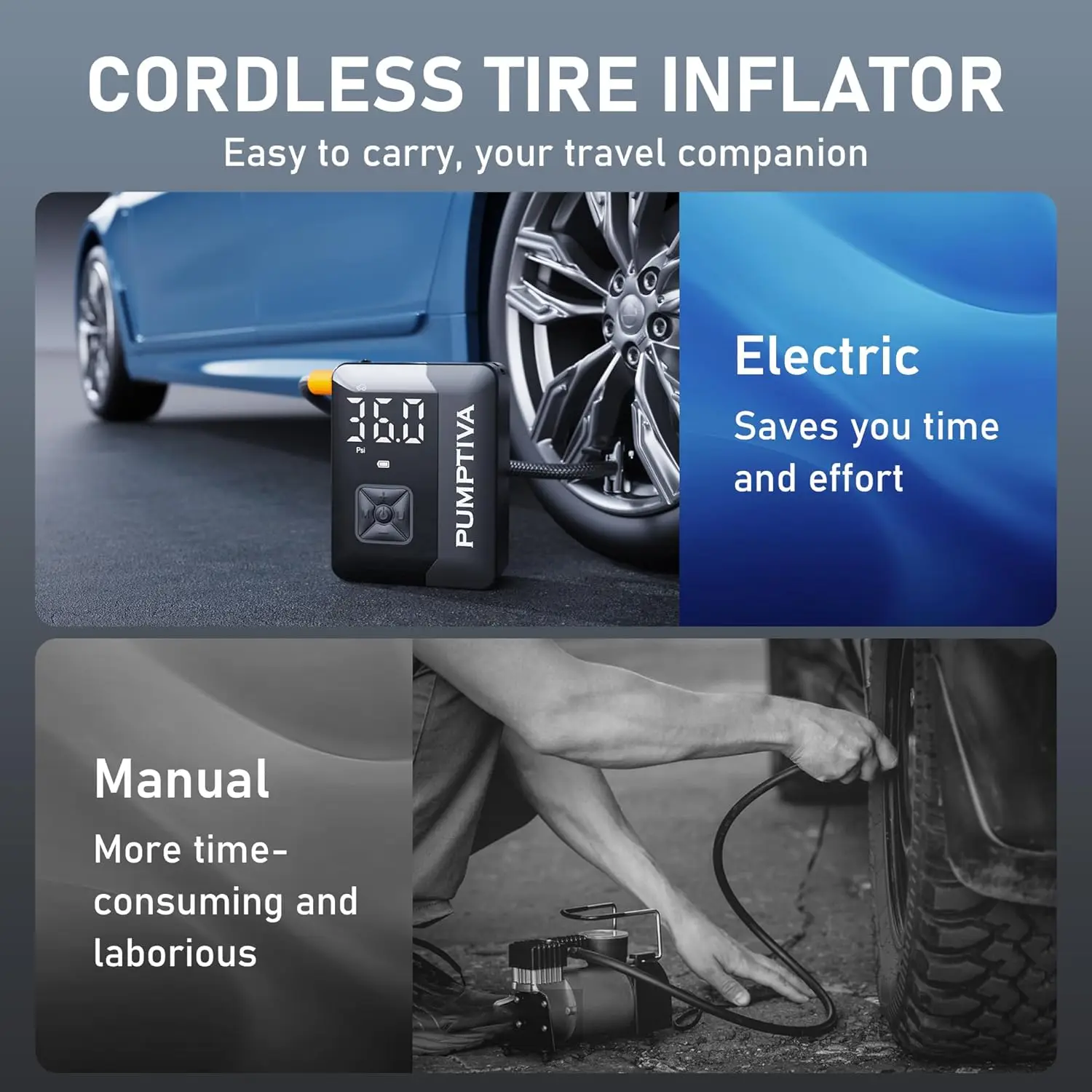 Portable Tire Inflator 150PSI Air Pump with LED Light, Auto Shut-Off for Car, Motorcycle, Bicycle, Ball