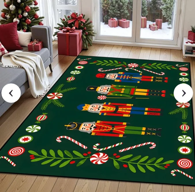 Nutcracker Christmas Rug, Candy Cane Holiday Area Rug, Washable Non Slip Xmas Carpet, Festive Carpets