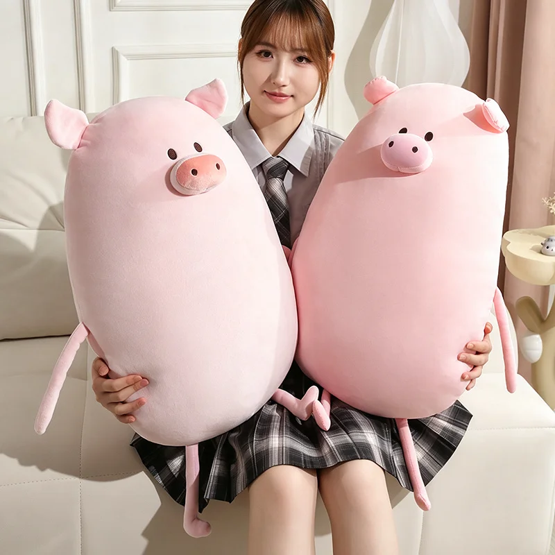 Pink Pig Plush Pillow Oval Hugging Cushion With Smiling Snout For Kawaii Animal Lovers Soft Bedroom Rest And Cozy Reading Time