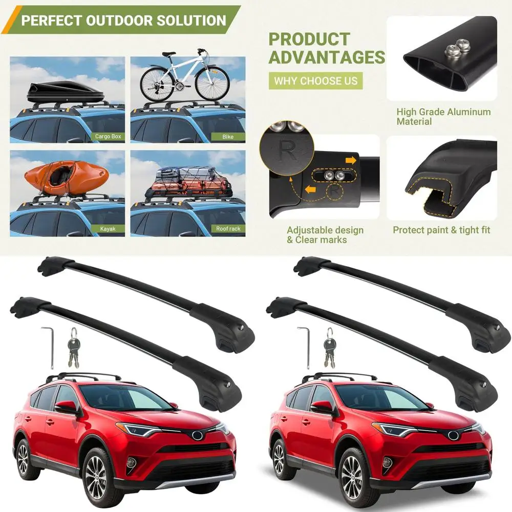 

Aluminum Roof Rack Crossbars for 2013-2018 Toyota RAV4, 220lbs Capacity, Fits Bikes, Snowboards, Skis, and Cargo