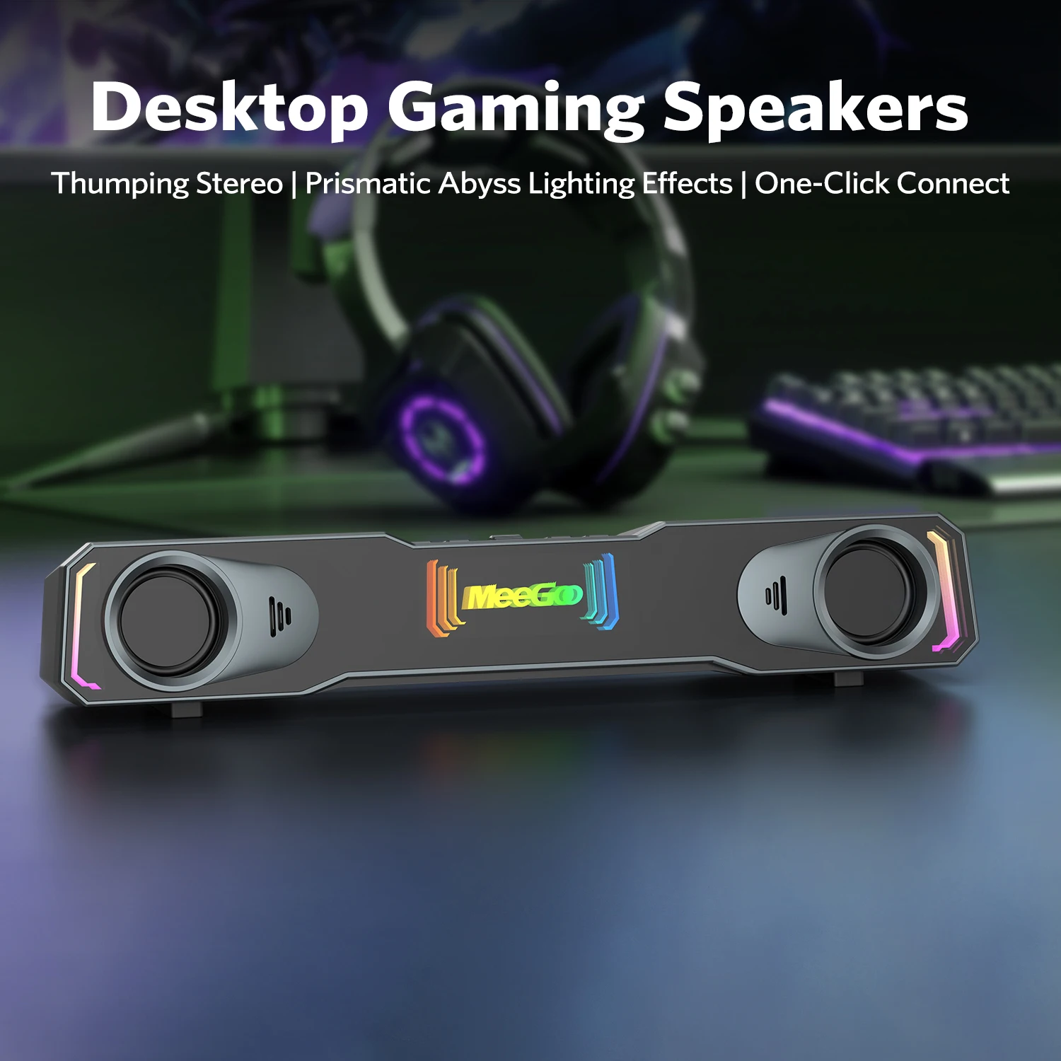 Abyss Mirror RGB Gaming Soundbar 2x5W Stereo Bluetooth 5.4 USB Type-C 3.5mm Mic Headphone Jack Volume Knob for PC Desktop Laptop view 3
