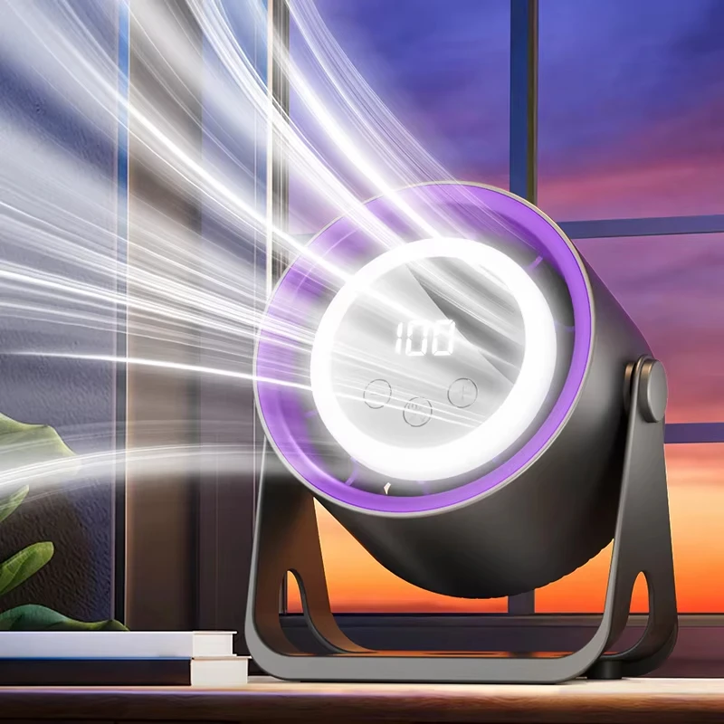 

Мини-вентилятор с тихим и мощным обдувом для дома и путешествий, портативный, с сенсорным экраном, потолочный/настольный вентилятор с ночником, аккумулятор большой емкости