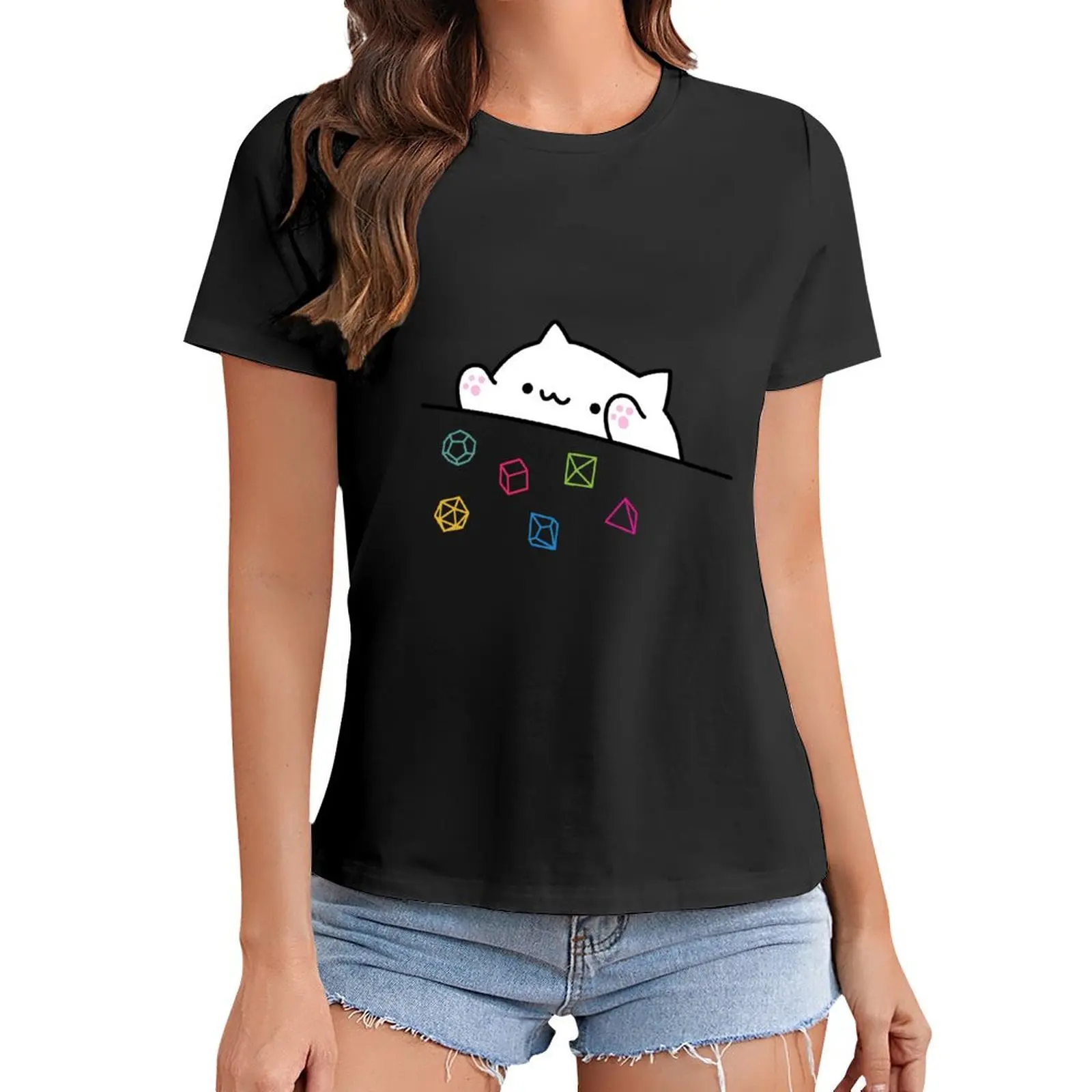 

Dice Cat DnD T-Shirt vintage korean fashion plain funnys T-shirts for Women