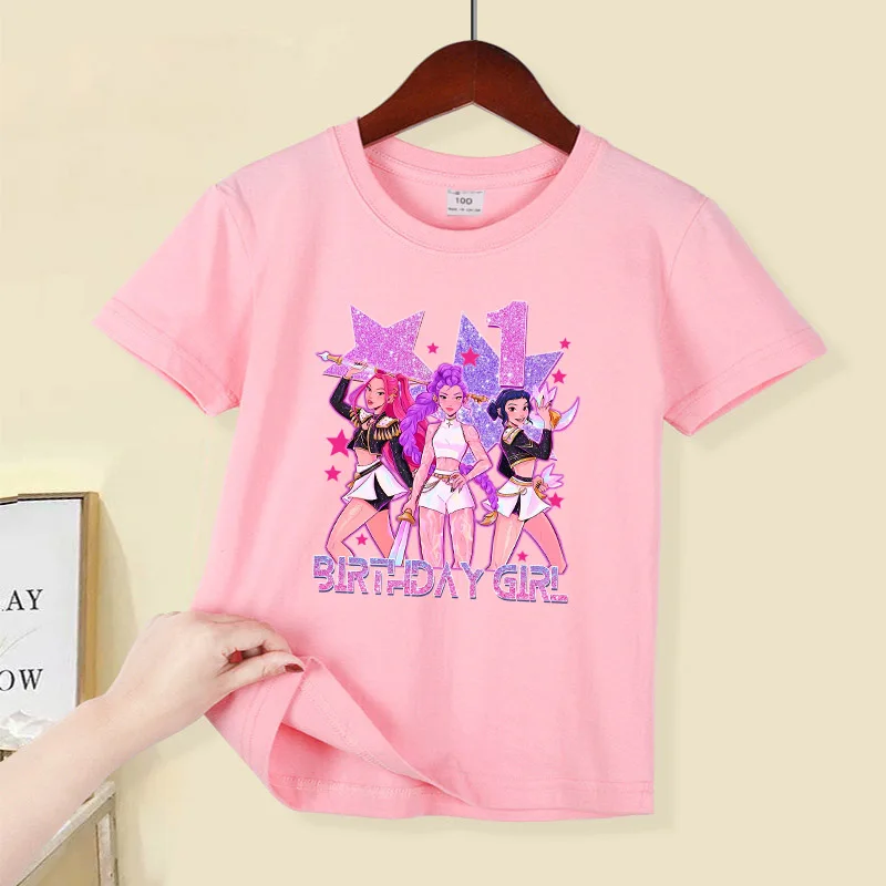 

Детская футболка с короткими рукавами KPop Demon Hunters, полиэстеровые футболки с принтом Rumi Mira Zoey для девочек, летние повседневные топы с круглым вырезом