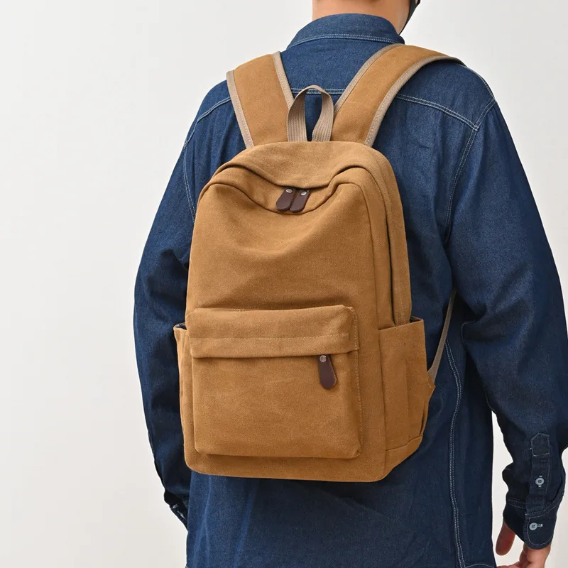 Simple Vintage Washed Canvas Backpack Multi Compartment  Wear Tear Resistant Men Outdoor Casual Travel Laptop School Bag
