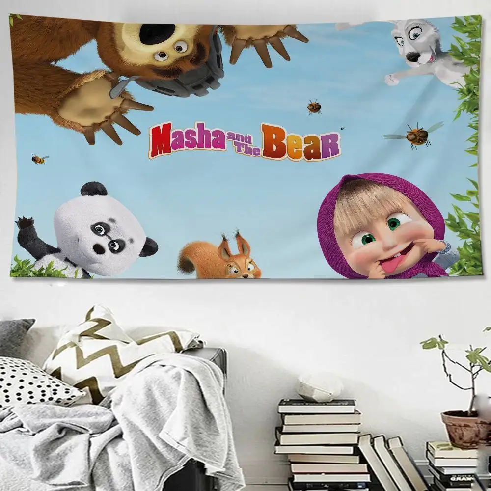 M-Masha And Bear Cartoon Hanging Bohemian Tapestry Bohemian Wall Tapestries Mandala Kawaii Room Decor