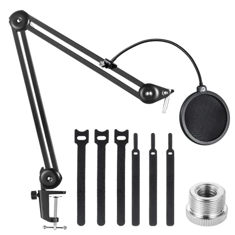 Microphone Stand,Mic Arm Stand Suspension Scissor Boom Stand with Blowout Prevention Net and Cable Ties,for Snowball,Etc