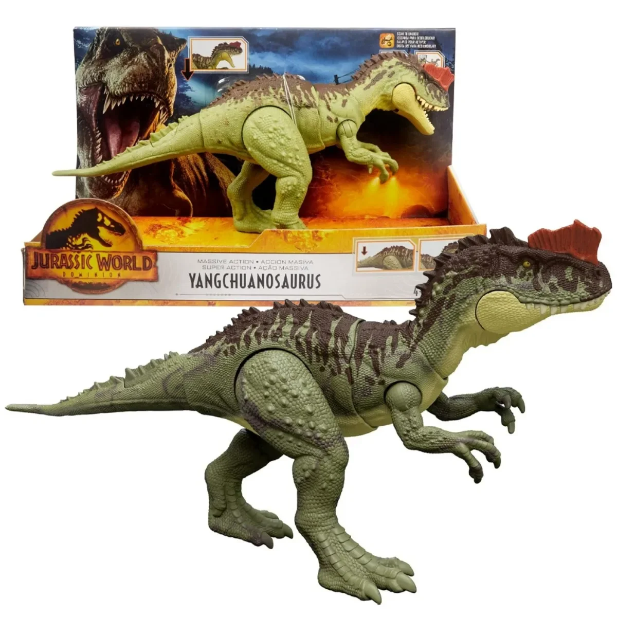 Jurassic-world Dominion Figura de dinosaurio de acción masiva, juguete de dinosaurio Yangchuanosaurus con movimiento de ataque HDX49