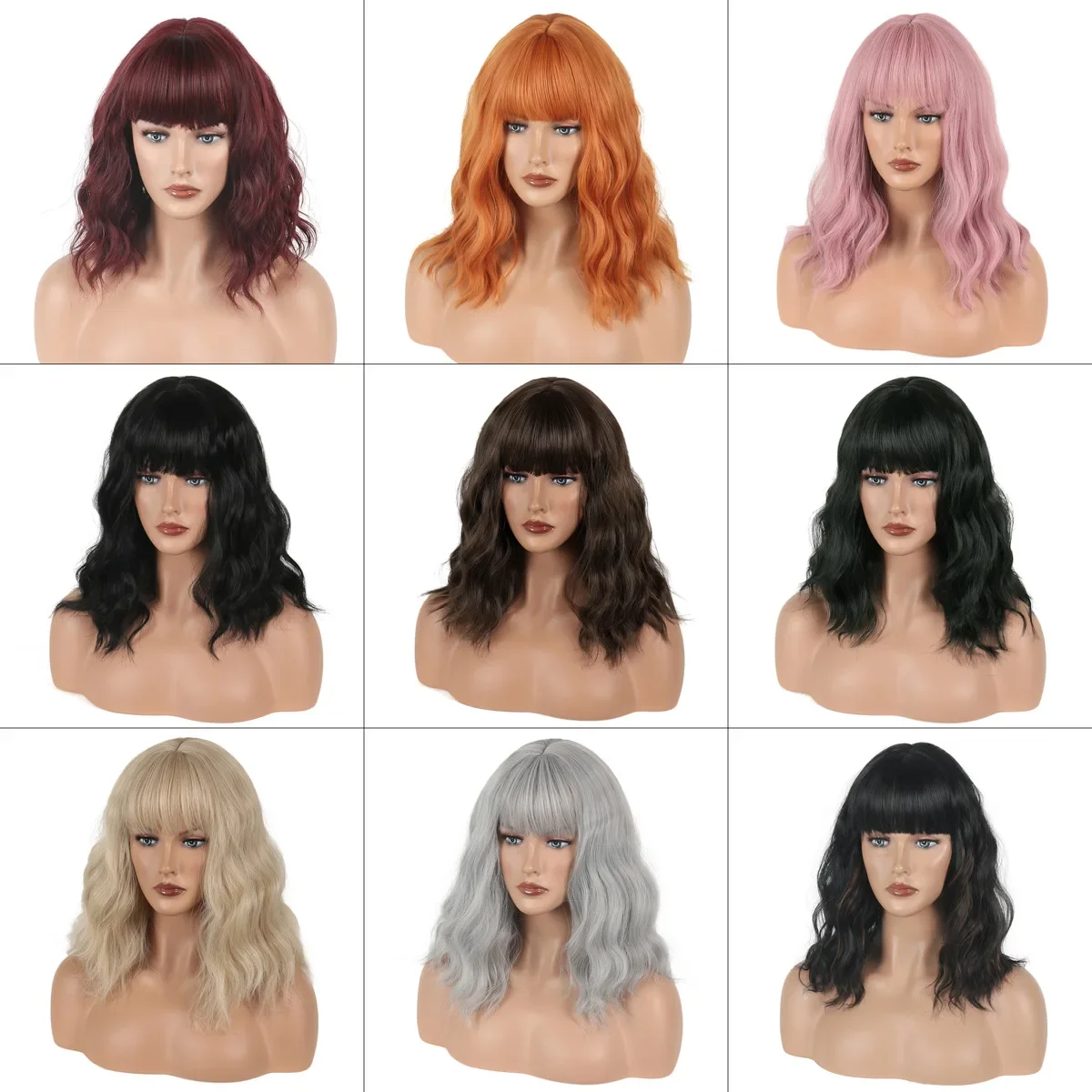 

Women's colored wig14 inch women's wig explosive chemical fiber wig water ripple short curly hair black wigs synthetic cosplay