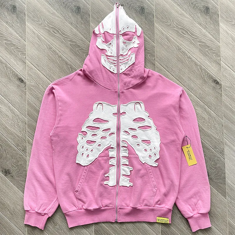 That's A Awful Lot of Cough Syrup Hoodie Retro Washed Black High-quality Splice Skull Pattern Hooded Sweatshirt Sweatpants
