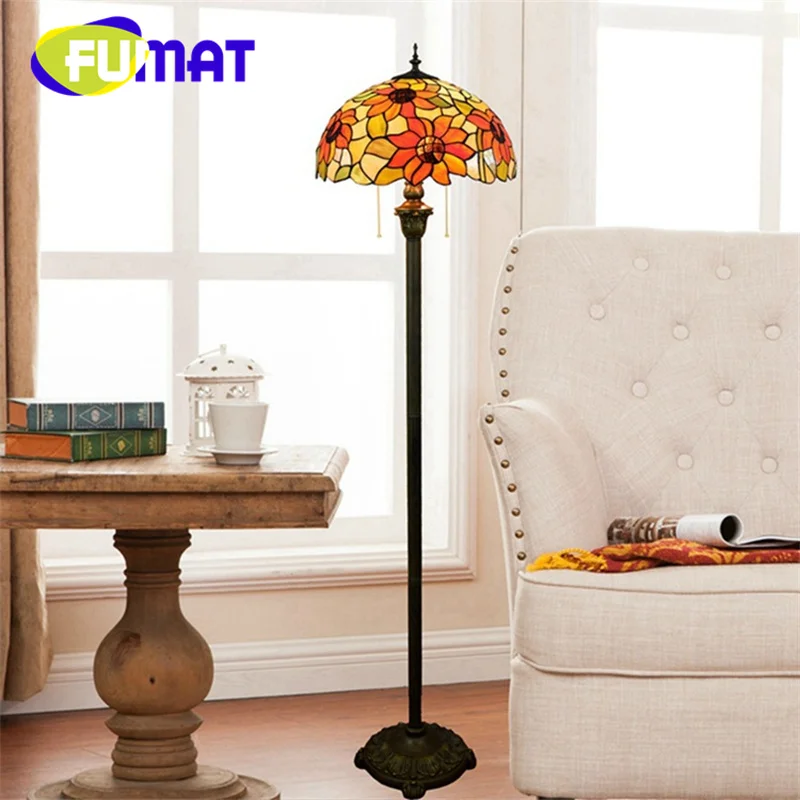 

FUMAT Tiffany Stained glass 16 inch floor lamp Art Deco Living Room Dining Room Bedroom American style Sunflower tripod lamp