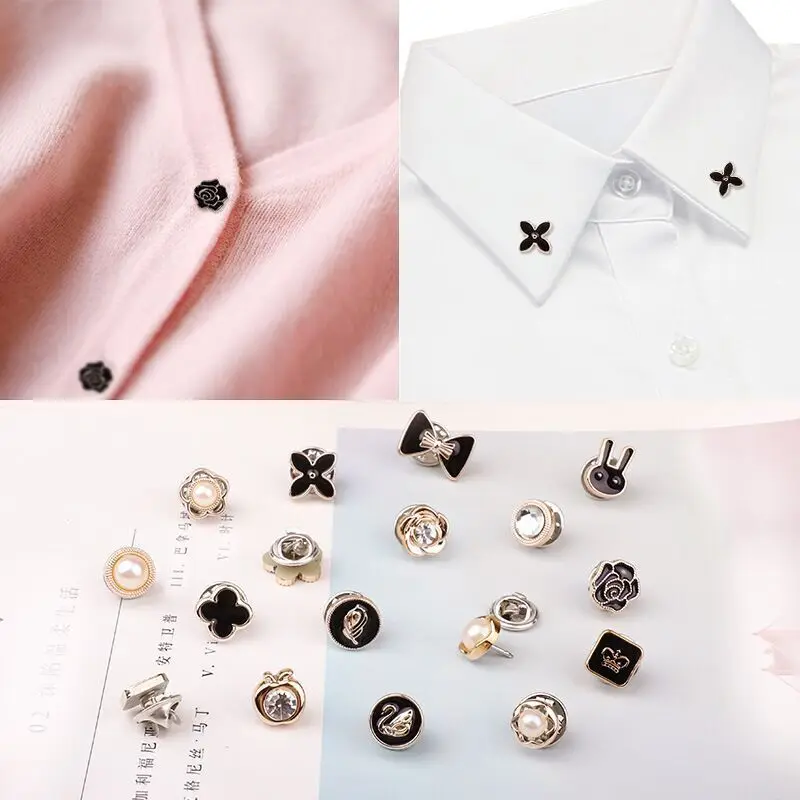 Charm Pearl Rhinestones Circle Brooch PU Button Collar Cardigan Shawl Buckle Set For Women DIY Scarf Coat Hijab Brooches Pins