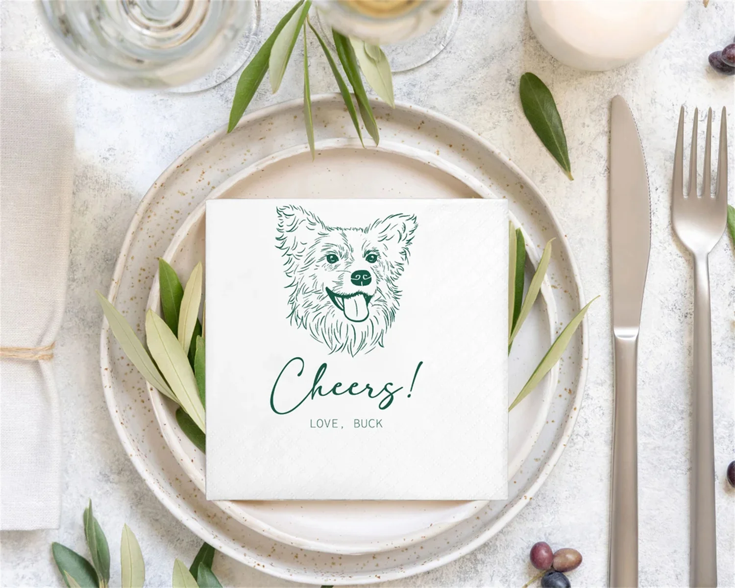 Custom Illustrated Dog | Wedding Napkins |Custom Pet Wedding Napkins |Pet Cocktail Napkins |Custom napkins wedding |Wedding cock