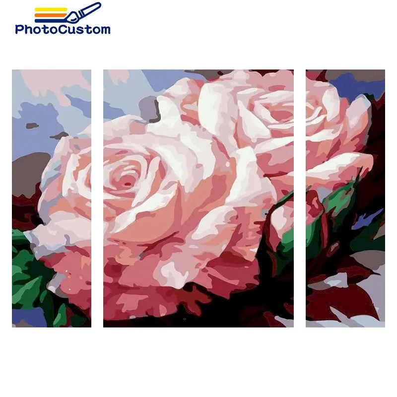 PhotoCustom DIY Pictures By Number Flowers Kits Drawing On Canvas Painting By Numbers Rose Hand Painted Paintings Home Decor