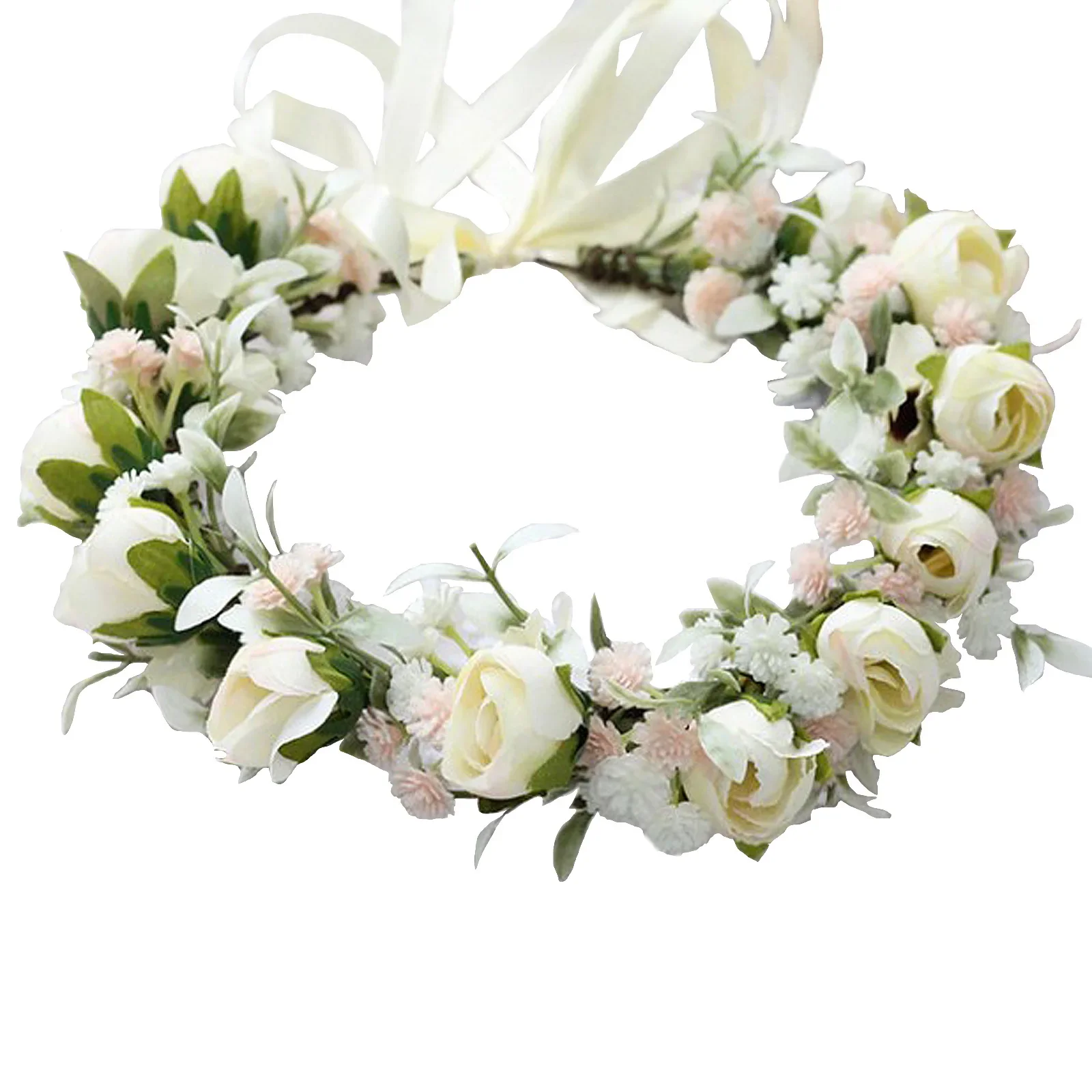 

Flowers Girl Artificial Corolla Hair Band Garland Beige Rose Flower Headband Bridesmaid Wreath Wedding Festival Decoration