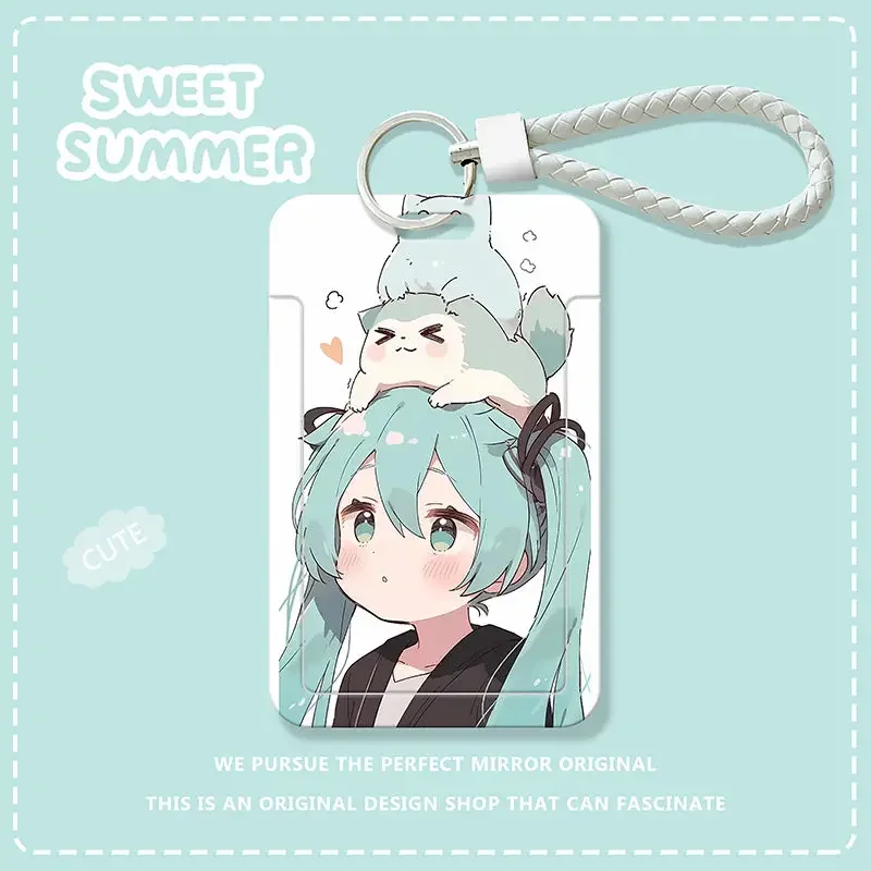 Hatsune Miku Anime Card Cases Kawaii con portachiavi Cute Miku Cat Figure Printing Card Holder custodia protettiva Student Campus Gifts