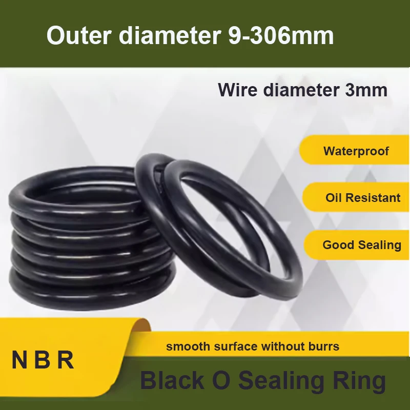 

CS 3mm OD 9-306mm Black O Ring Sealing Gasket Round NBR Nitrile Rubber Washer Corrosion Automobile Oil Resist Sealing Ring