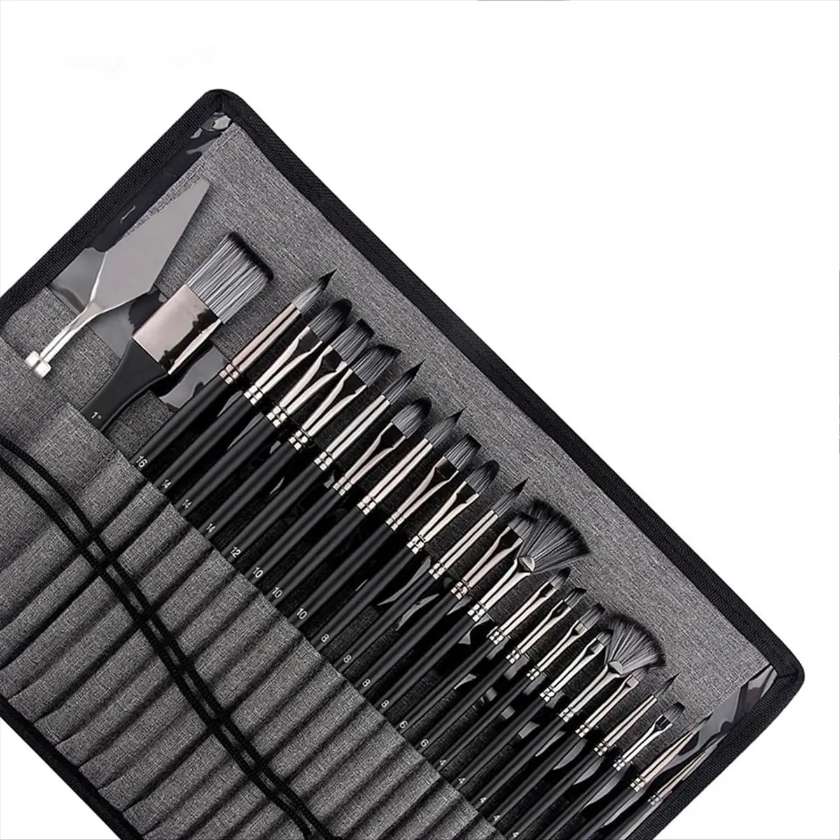 *X07A 25Piece Paint Brush Set,Wooden Handled Brushes with Canvas Brush Case, Professional Oil, Acrylic and Watercolor Painting