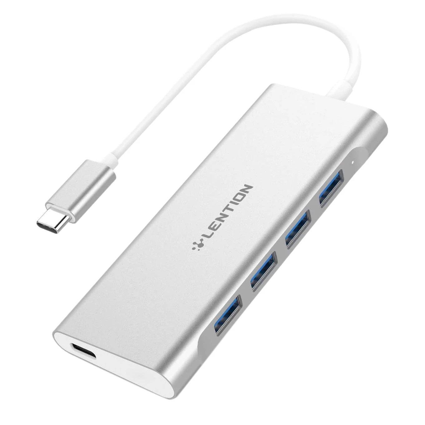 LENTION CB-C31 USB C Hub with 4 USB 3.0 Ports and Type C Charging Adapter USB 3.0 for MacBook Pro 13/15/16,Silver