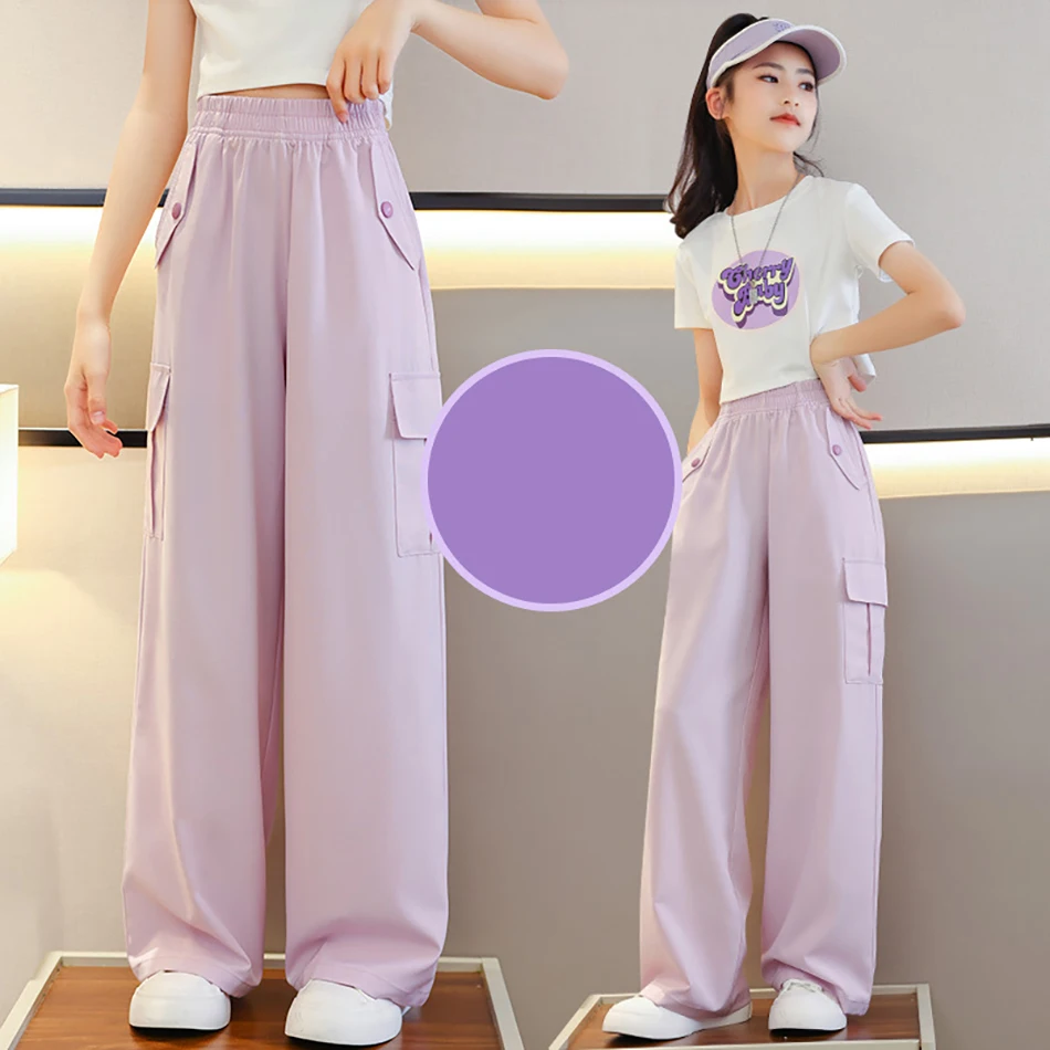 Eco Friendly Summer Long Pants for Girls Big Kids Denim Workwear with Elastic Waist Ideal for Cool and Thin Fabric for Hot Days