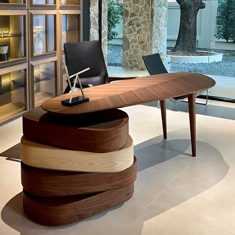 Modern Solid Wood Italian Simple Taipan Boss Table Walnut Color Book