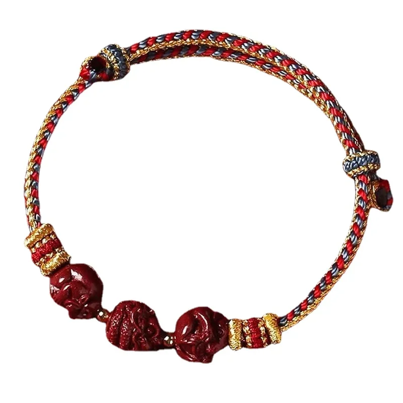 Rabbit Year This Animal Year Red Rope Bracelet Cinnabar Three-in-One Bracelet Girls and Boys Couple's Gift Rat-Belonged