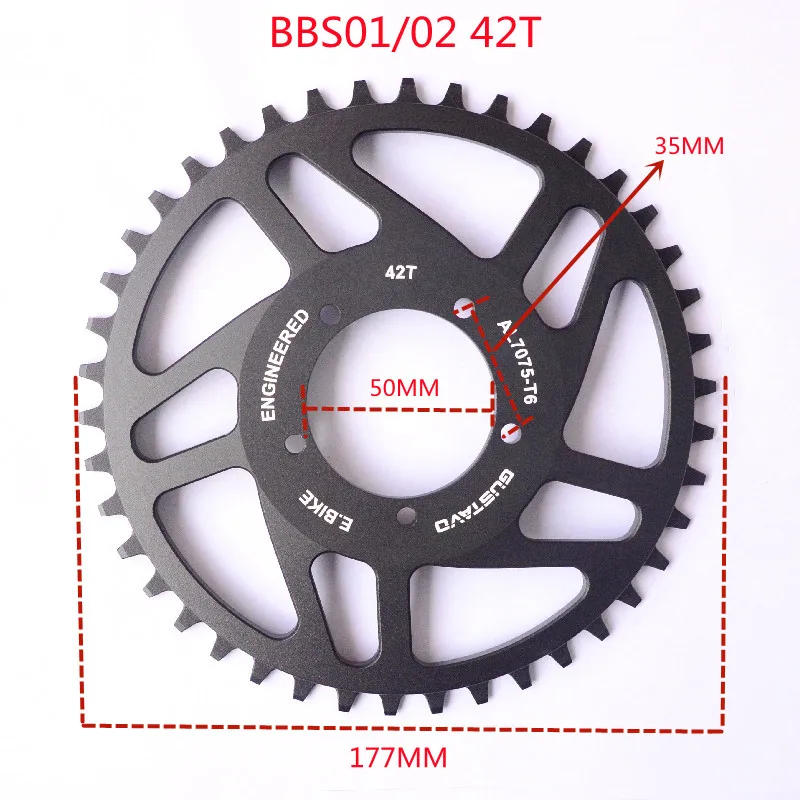 GUSTAVO Electric Bicycle Chainring For BaFang BBS01 BBS02 BBSHD 42T Chain Ring 7-12 Speed  Aluminum Alloy E-bike Accessories