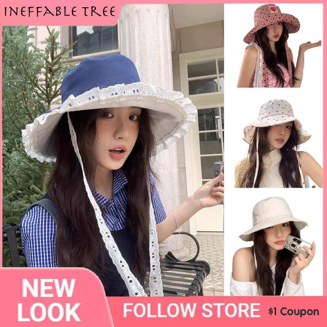 2025 Fisherman's Hat Collection!Summer Fresh Sweet Versatile Strap Women Outdoor Travel Sunscreen Big Brim Casual Bucket Bob Cap