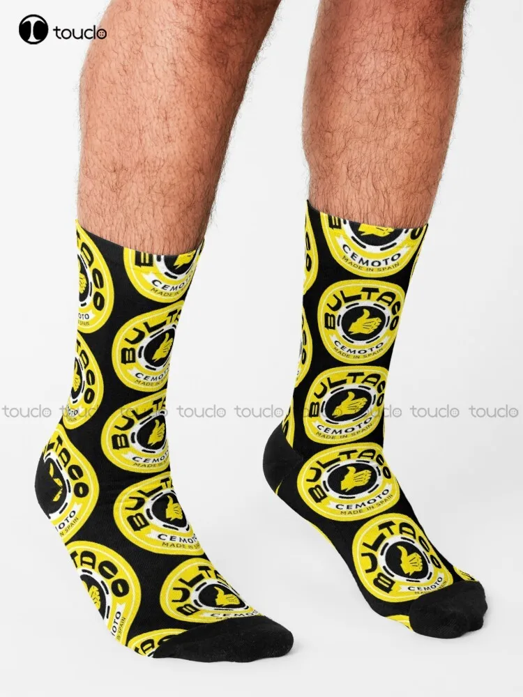 Bultaco Yellow/Black Logo Motorcycle Enduro Motorbike Chopper Socks Running Socks Street Skateboard Socks Creative Funny Socks