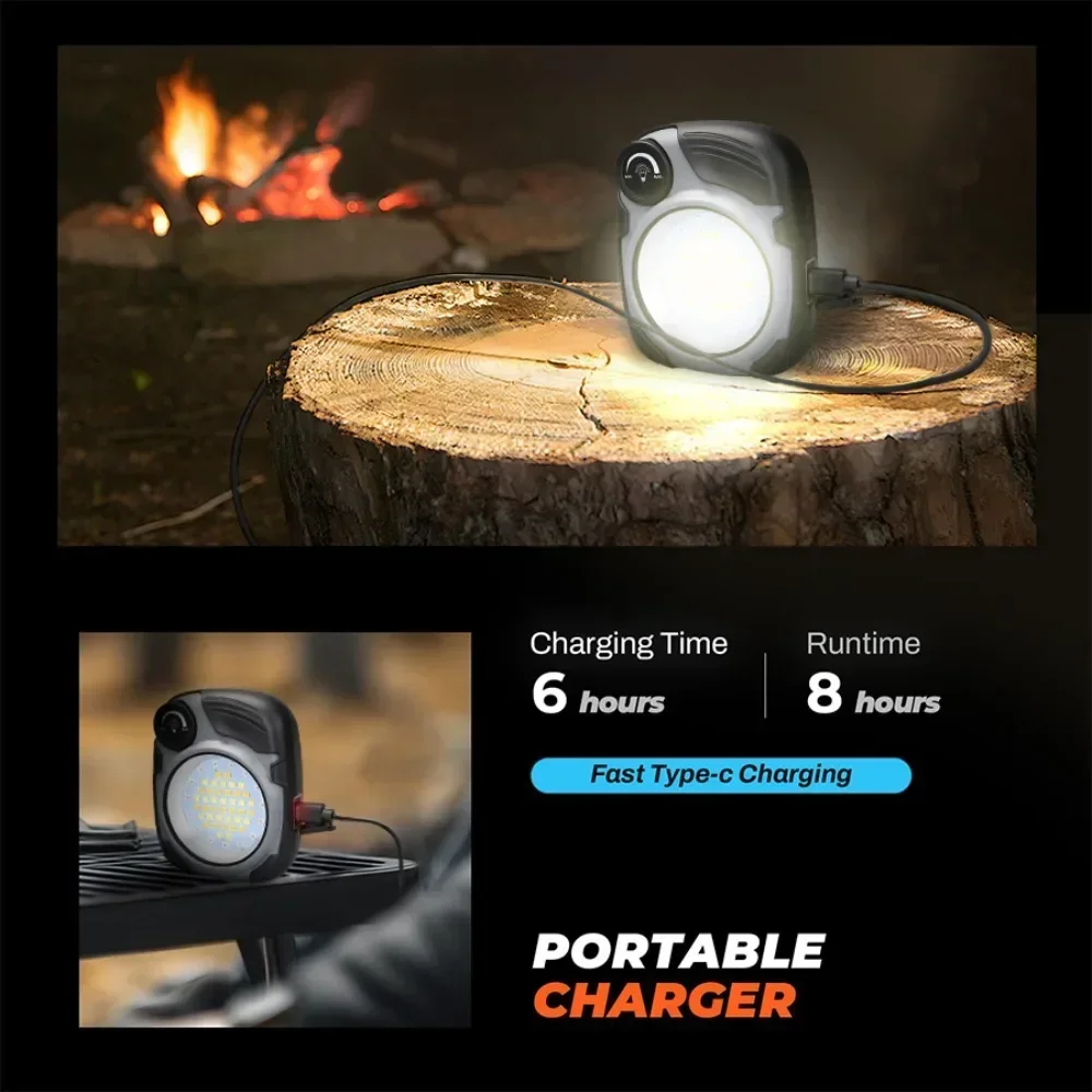 충전식 LED/COB 캠핑 랜턴, 500LM 무단계 조광, 방수 램프(후크 및 자석 포함) 하이킹 캠핑 가정 비상용