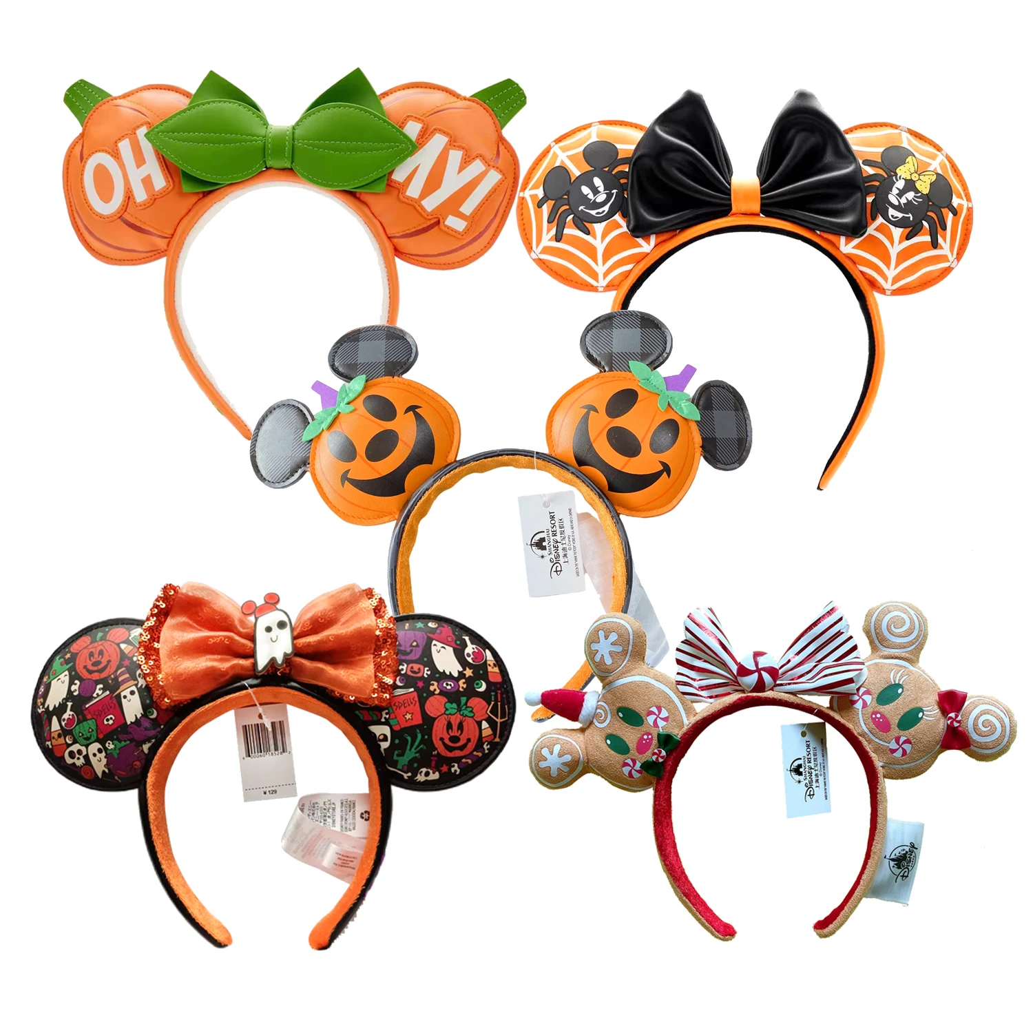 Mickey Mouse Hairband Satin Bow Headband with Ears Halloween Ghost Pumpkin Ears Fancy Dress Party Princess Ears Hair Accessories